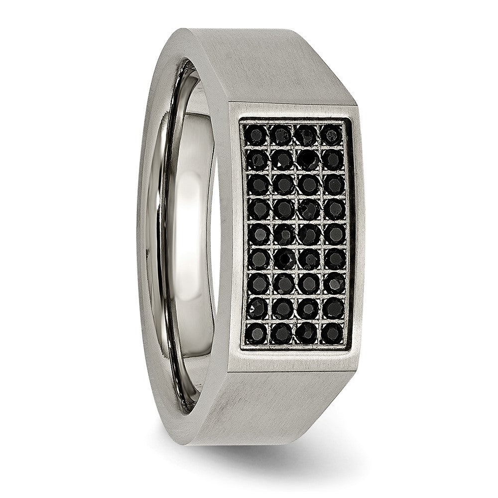 Chisel Titanium Brushed and Polished Black IP-plated CZ Signet Ring