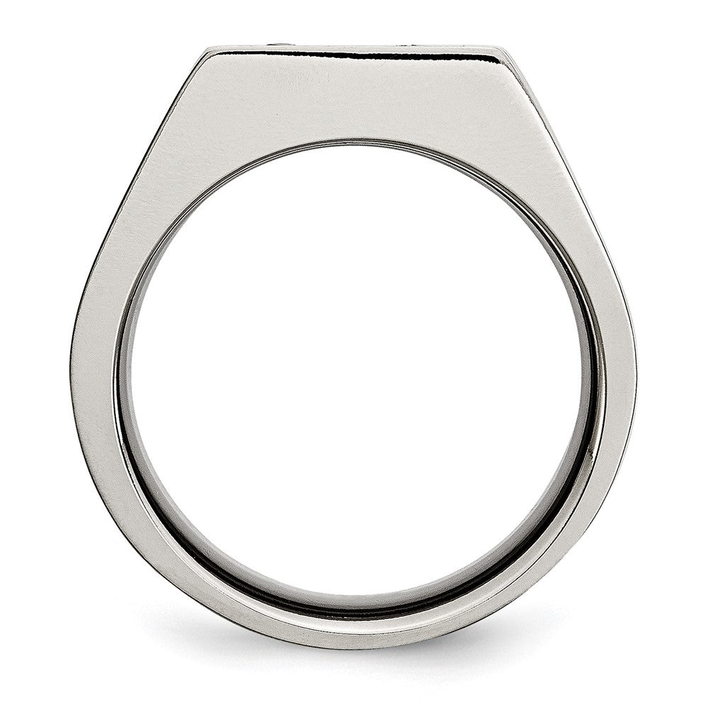 Chisel Titanium Brushed and Polished Black IP-plated CZ Signet Ring