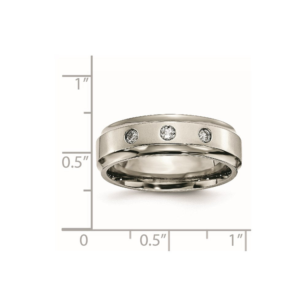 Chisel Titanium Polished 1/5 Carat Diamond Ridged Edge 7mm Band