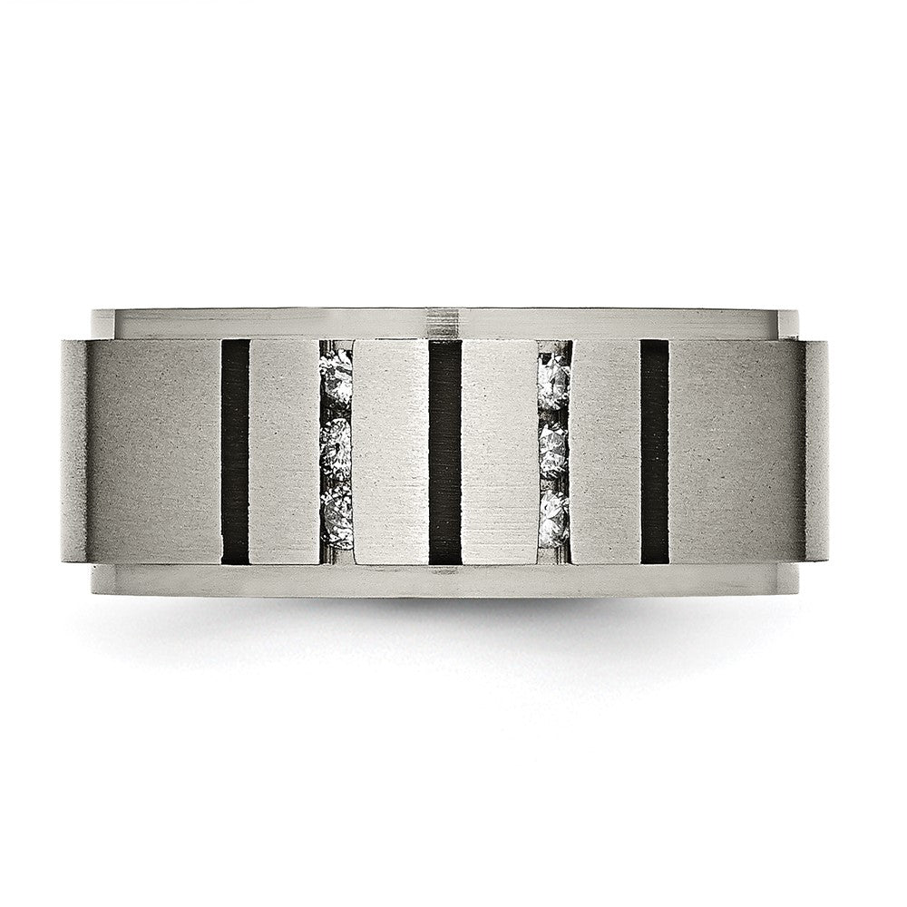 Chisel Titanium Brushed and Polished Black IP-plated 0.15 Carat Diamond 9mm Band