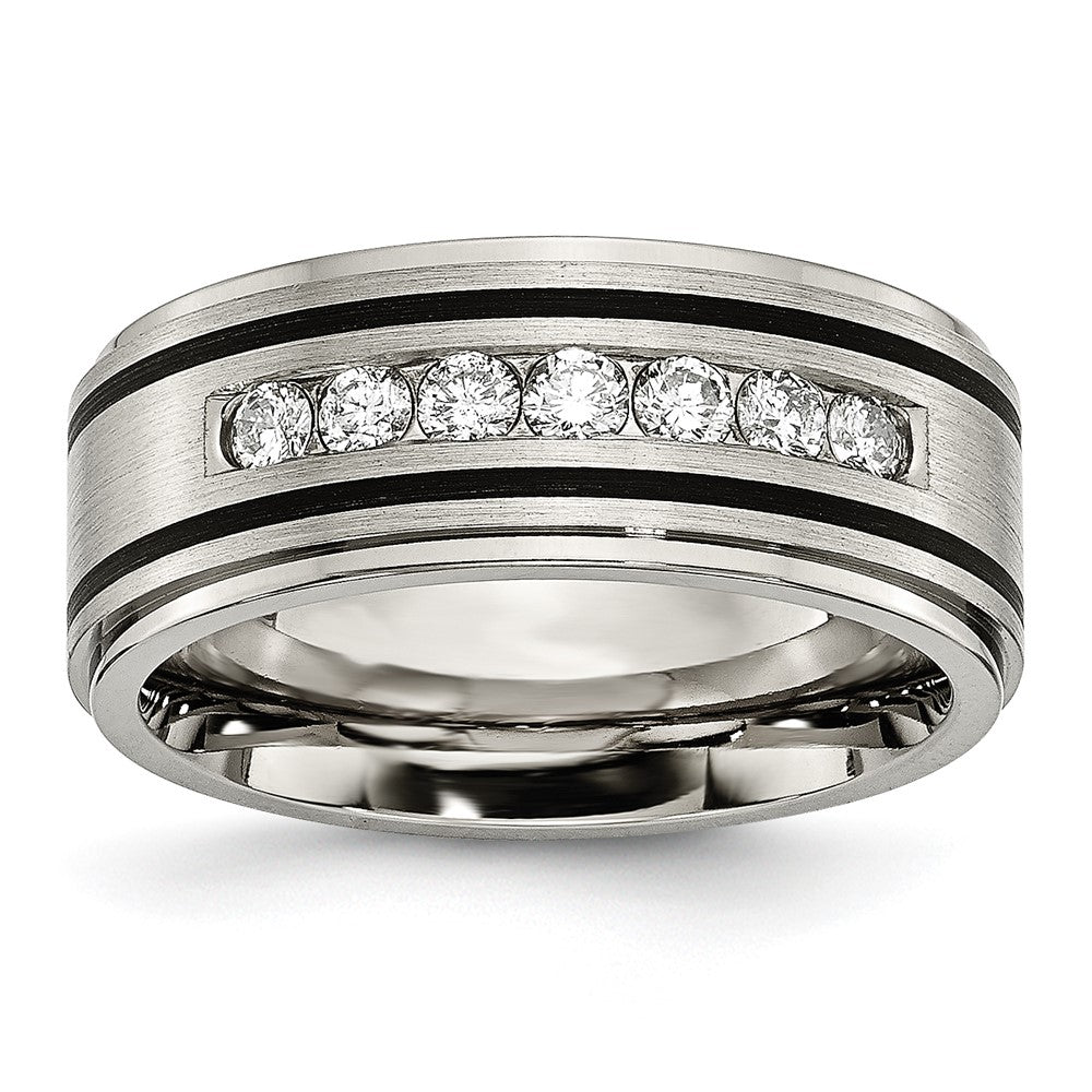Chisel Titanium Brushed Polished and Enameled 1/2 Carat Diamond 9mm Band