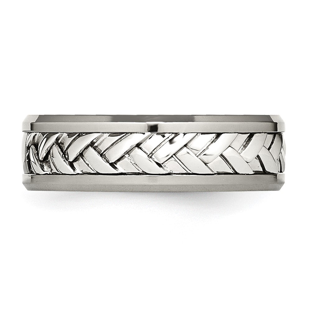Chisel Titanium with Sterling Silver Inlay Polished 1pt. Diamond 7mm Band