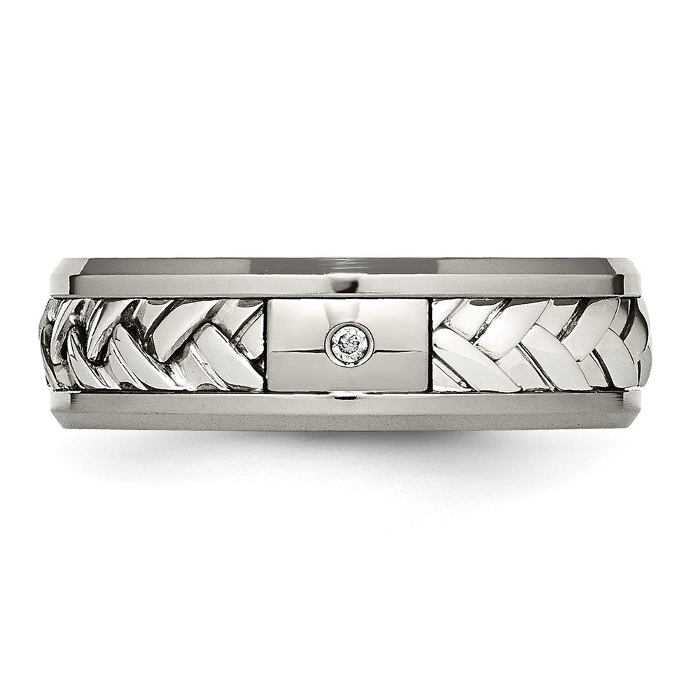 Chisel Titanium with Sterling Silver Inlay Polished 1pt. Diamond 7mm Band