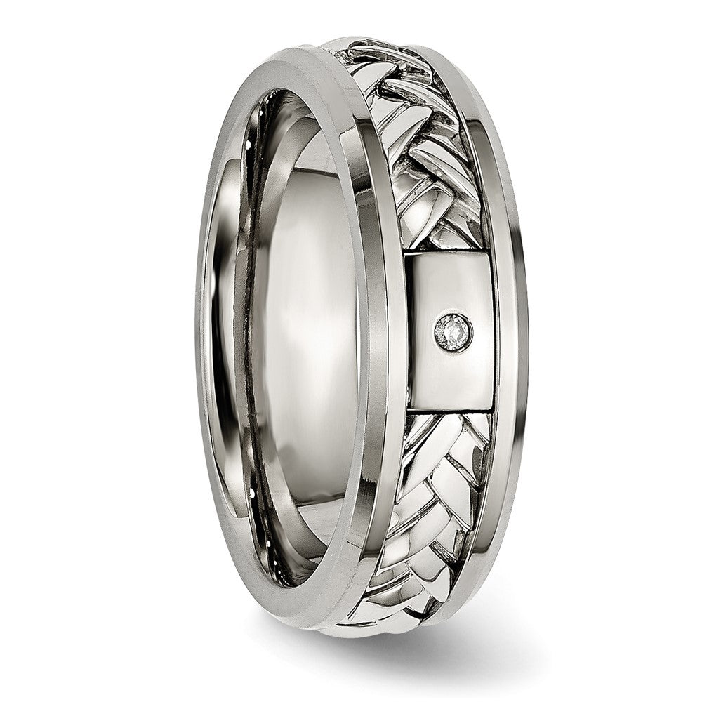 Chisel Titanium with Sterling Silver Inlay Polished 1pt. Diamond 7mm Band