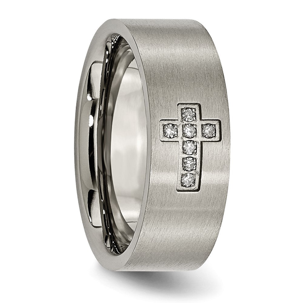 Chisel Titanium Brushed 1/15 Carat Diamond Cross 8mm Flat Band