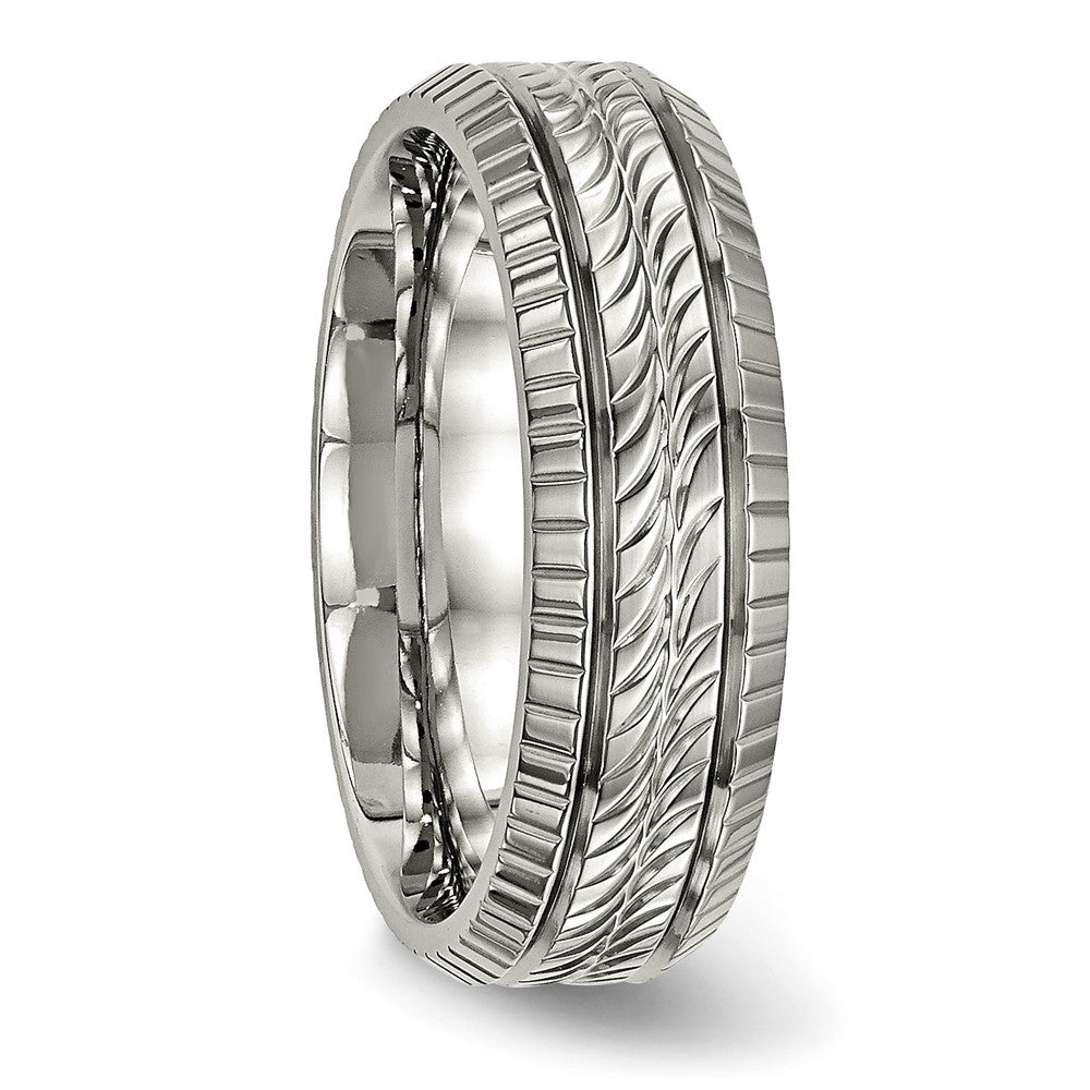 Titanium Polished Grooved and Textured 7mm Band