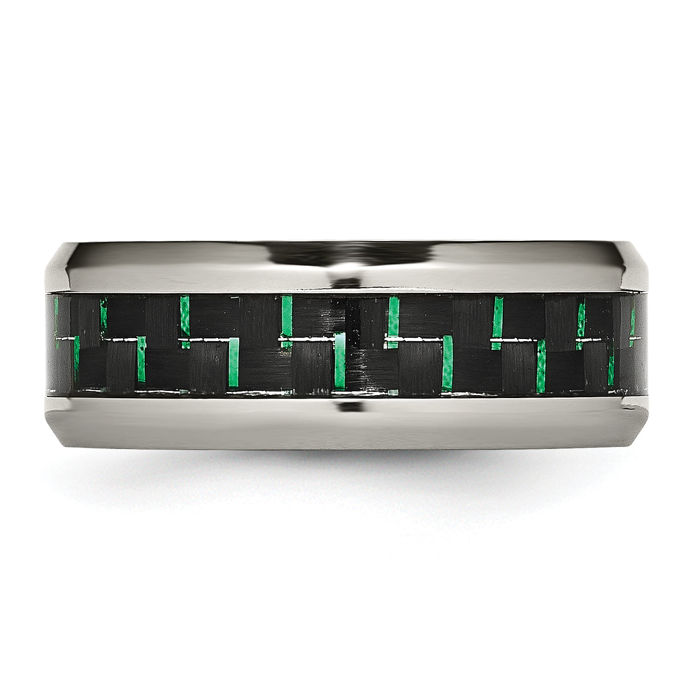 Chisel Titanium Polished with Black and Green Carbon Fiber Inlay 8mm Band