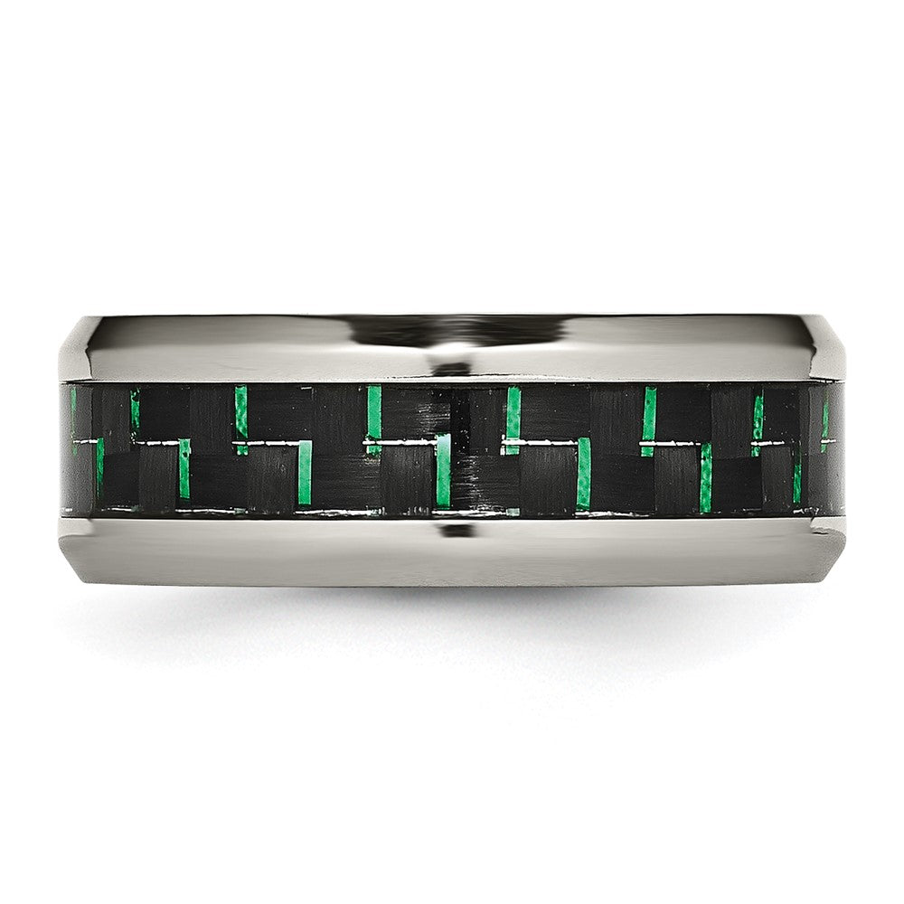 Chisel Titanium Polished with Black and Green Carbon Fiber Inlay 8mm Band