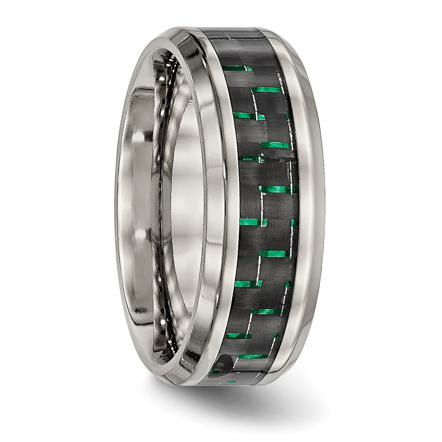 Chisel Titanium Polished with Black and Green Carbon Fiber Inlay 8mm Band
