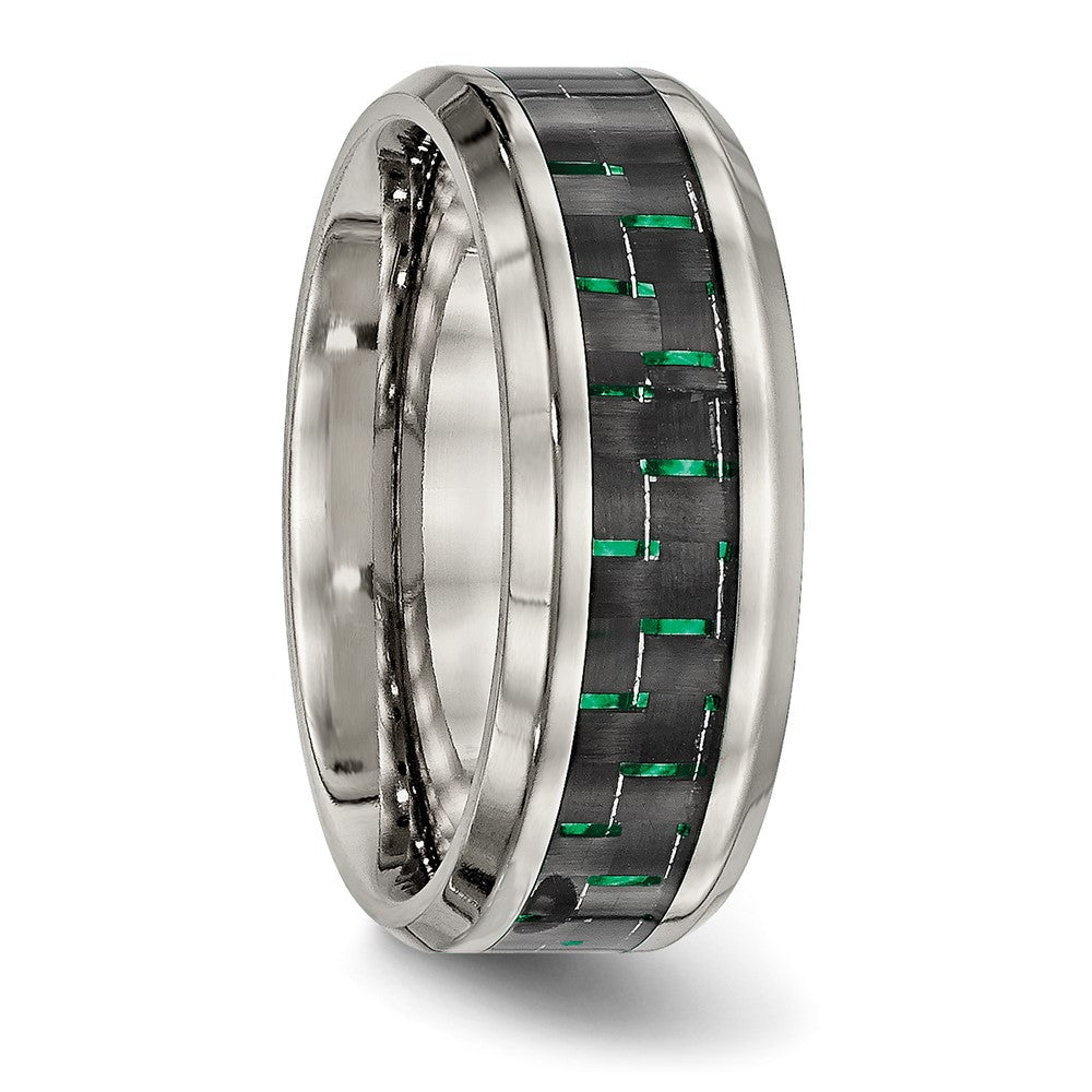 Chisel Titanium Polished with Black and Green Carbon Fiber Inlay 8mm Band