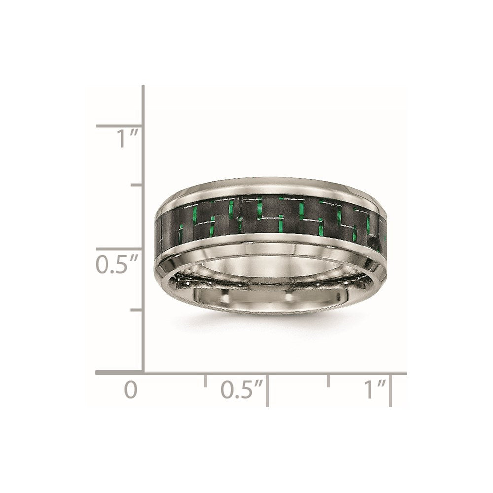 Chisel Titanium Polished with Black and Green Carbon Fiber Inlay 8mm Band