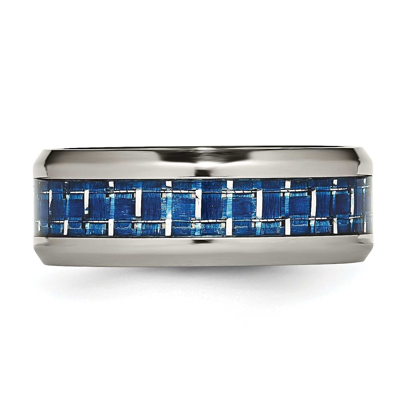 Chisel Titanium Polished with Blue and White Carbon Fiber Inlay 8mm Band