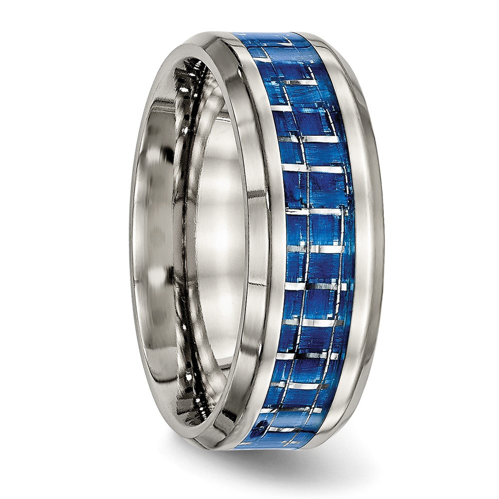 Chisel Titanium Polished with Blue and White Carbon Fiber Inlay 8mm Band