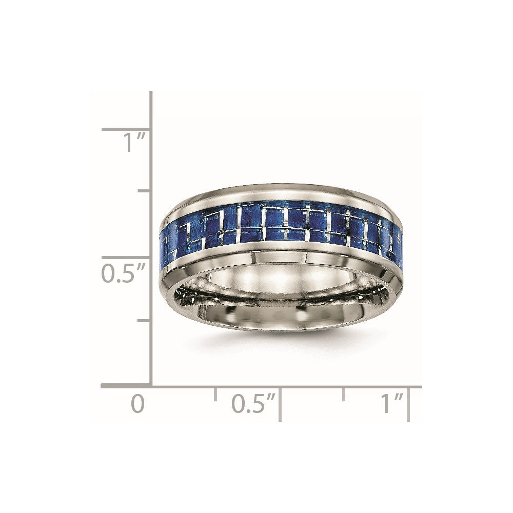 Chisel Titanium Polished with Blue and White Carbon Fiber Inlay 8mm Band