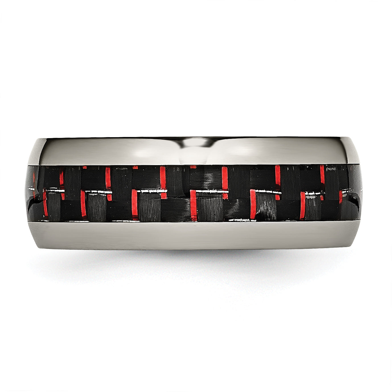 Chisel Titanium Polished with Black and Red Carbon Fiber Inlay 8mm Band