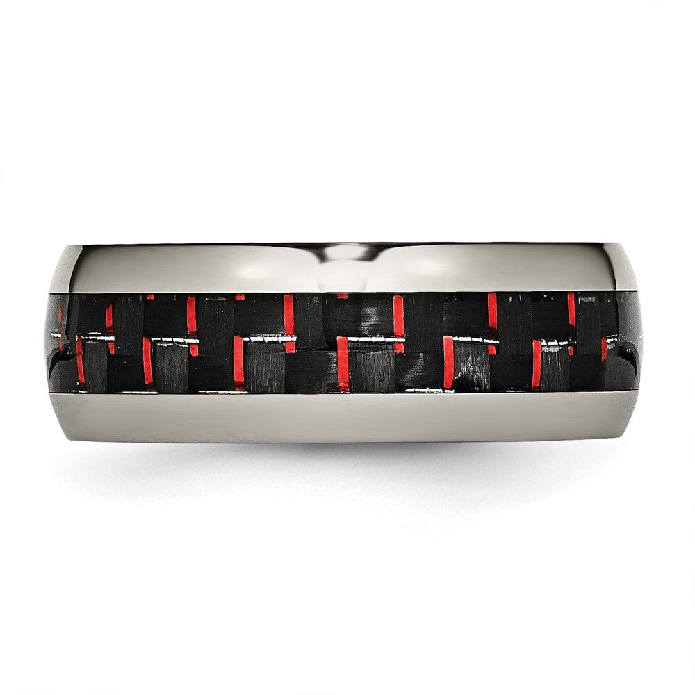 Chisel Titanium Polished with Black and Red Carbon Fiber Inlay 8mm Band