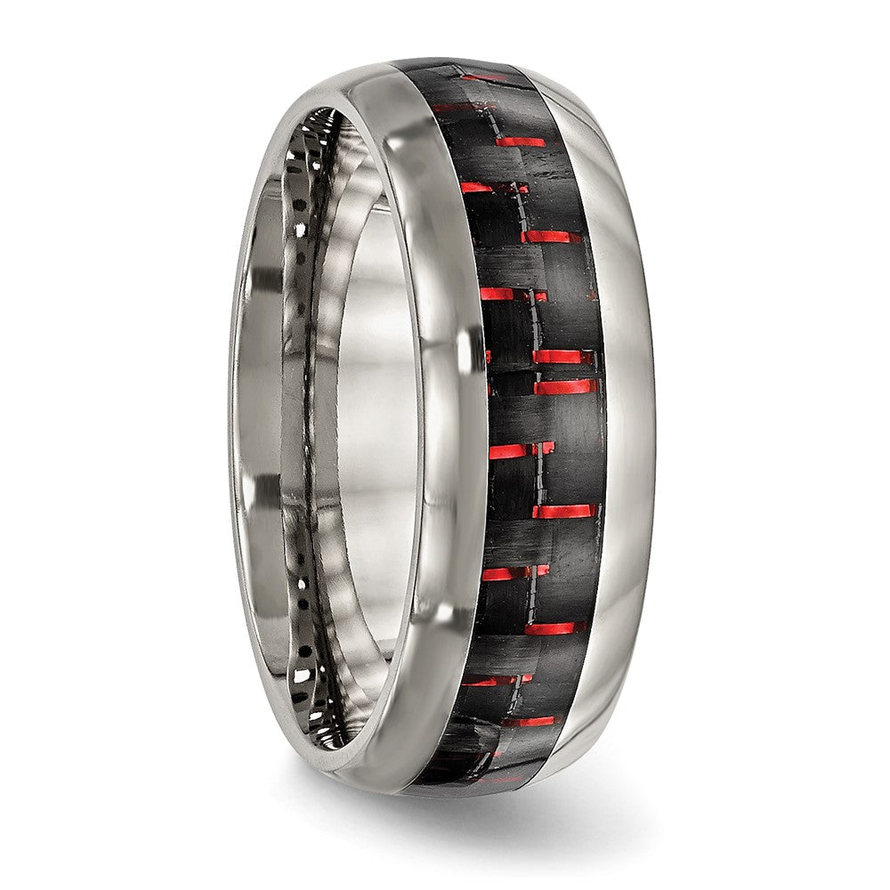Chisel Titanium Polished with Black and Red Carbon Fiber Inlay 8mm Band