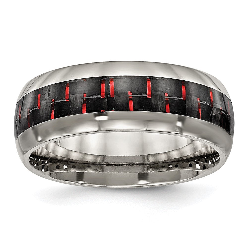 Chisel Titanium Polished with Black and Red Carbon Fiber Inlay 8mm Band