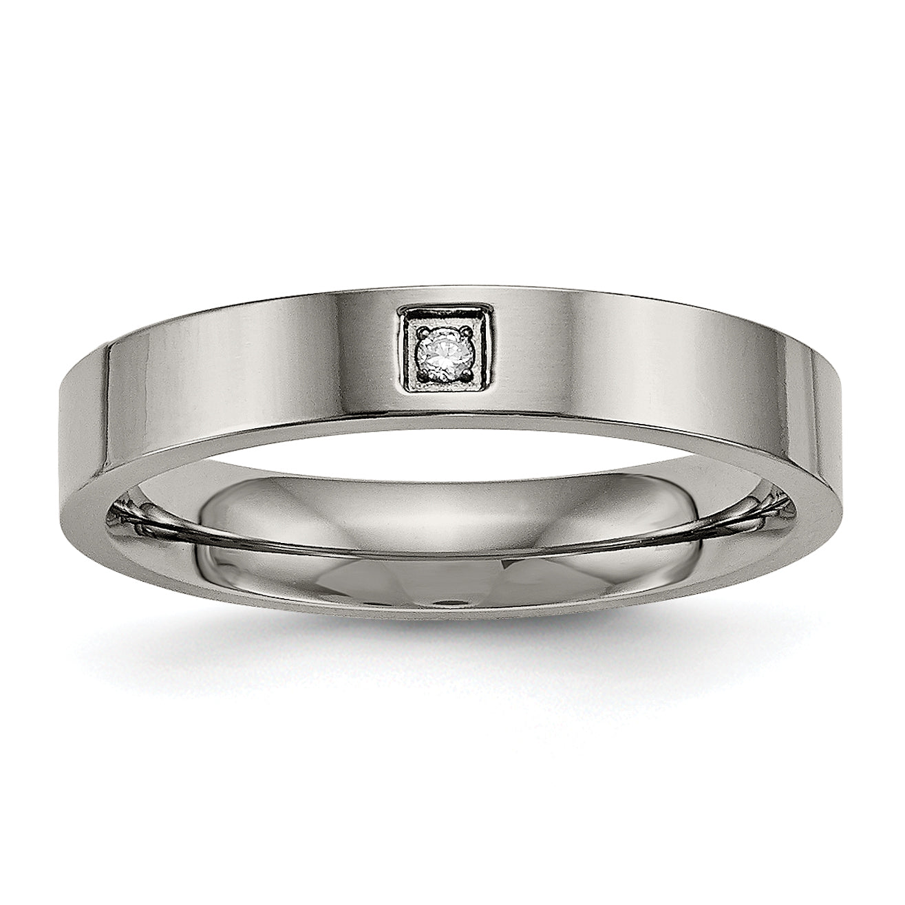 Chisel Titanium Polished with CZ 4mm Flat Comfort Fit Band