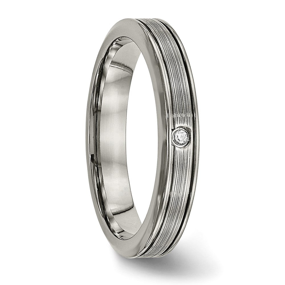 Titanium Polished with CZ 3.75mm Grooved Comfort Fit Band