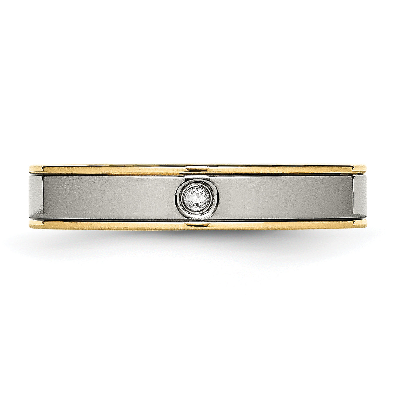 Chisel Titanium Polished Yellow IP-plated with CZ 5mm Grooved Comfort Fit Band