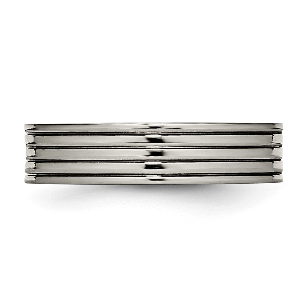Titanium Polished w/CZ 5mm Grooved Comfort Fit Band