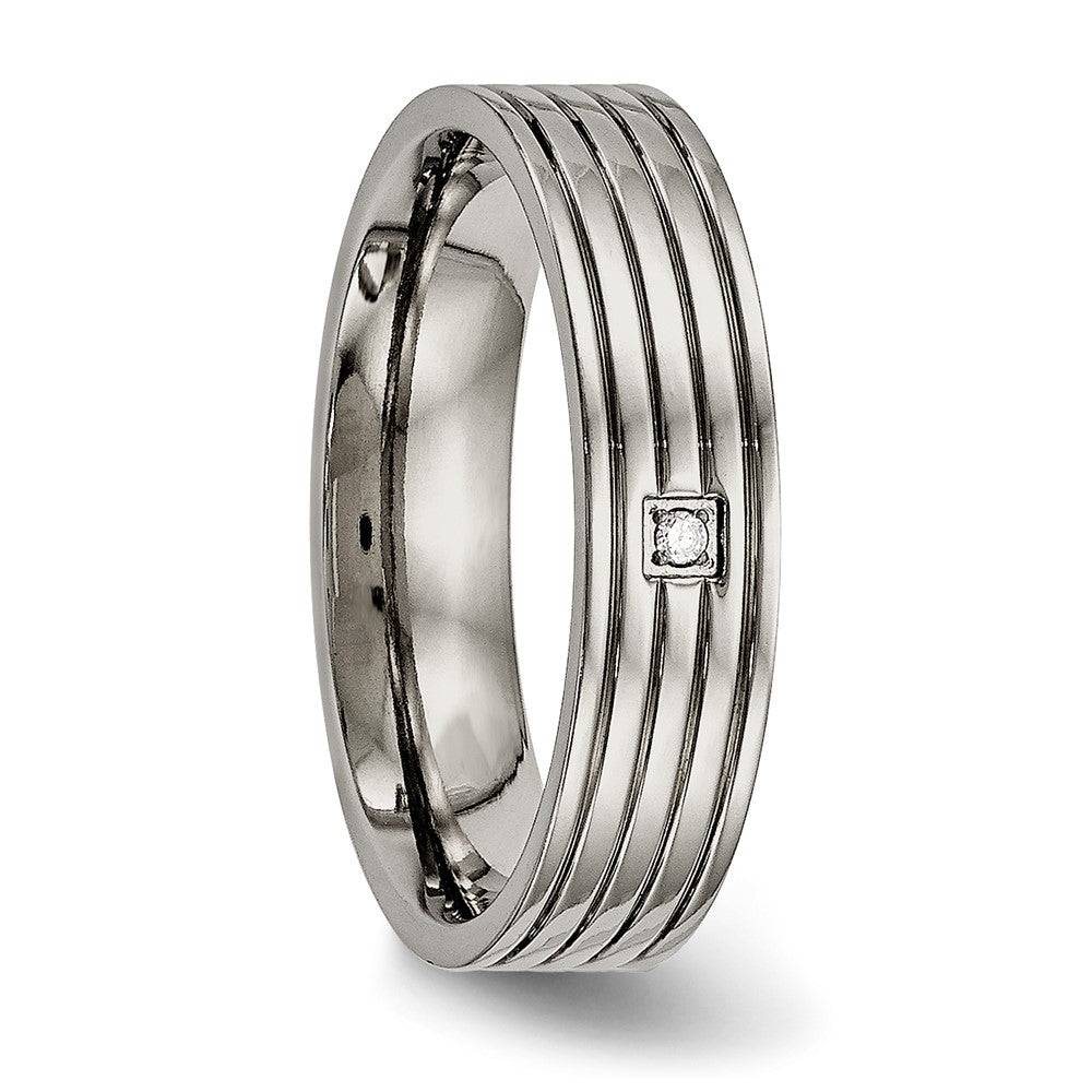 Titanium Polished w/CZ 5mm Grooved Comfort Fit Band