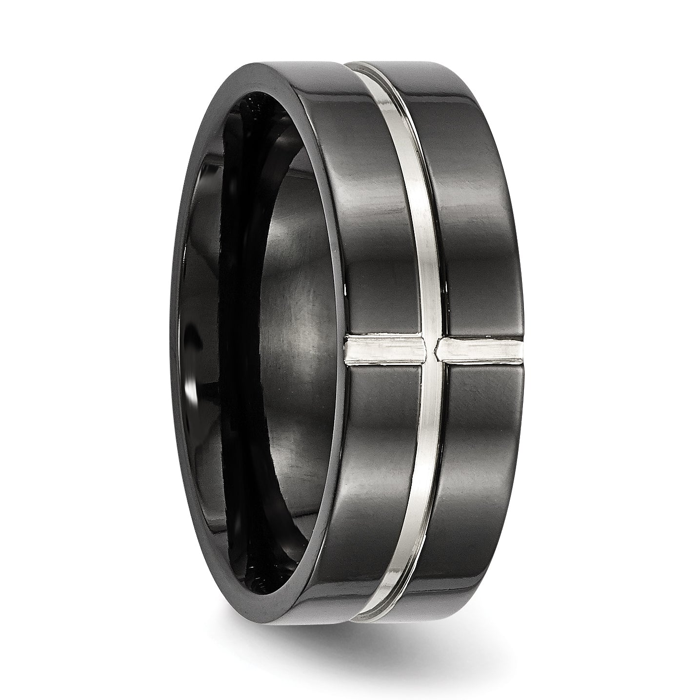 Chisel Titanium Polished Black IP-plated 8mm Grooved Comfort Fit Band