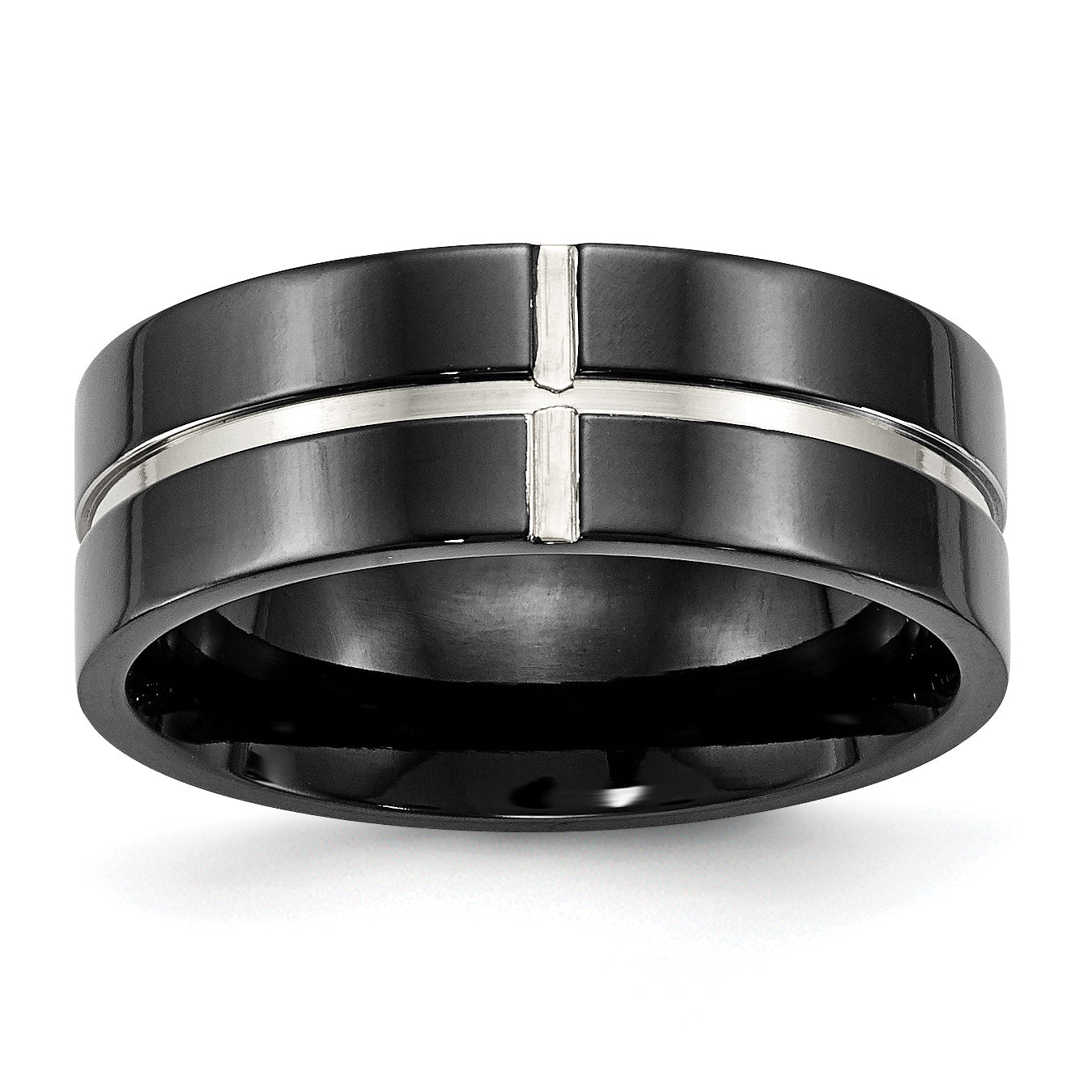 Chisel Titanium Polished Black IP-plated 8mm Grooved Comfort Fit Band