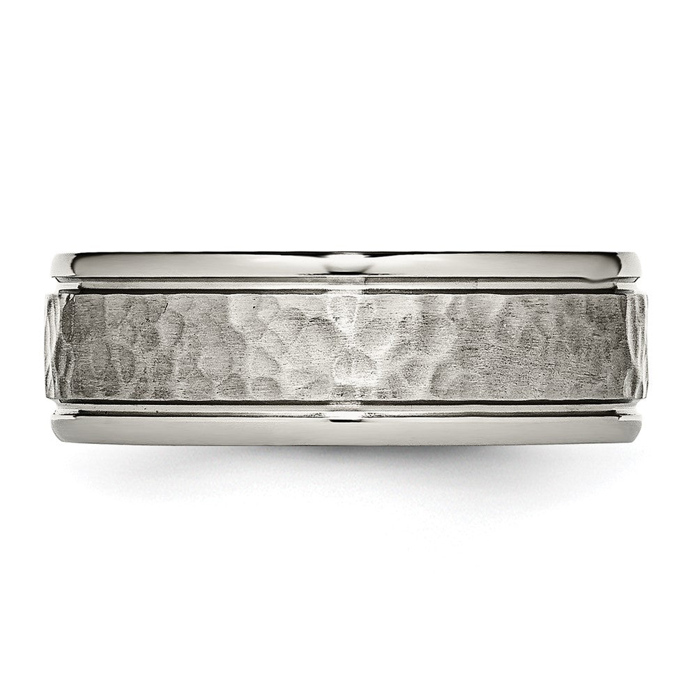 Chisel Titanium Polished with Satin Hammered Center 8mm Grooved Band