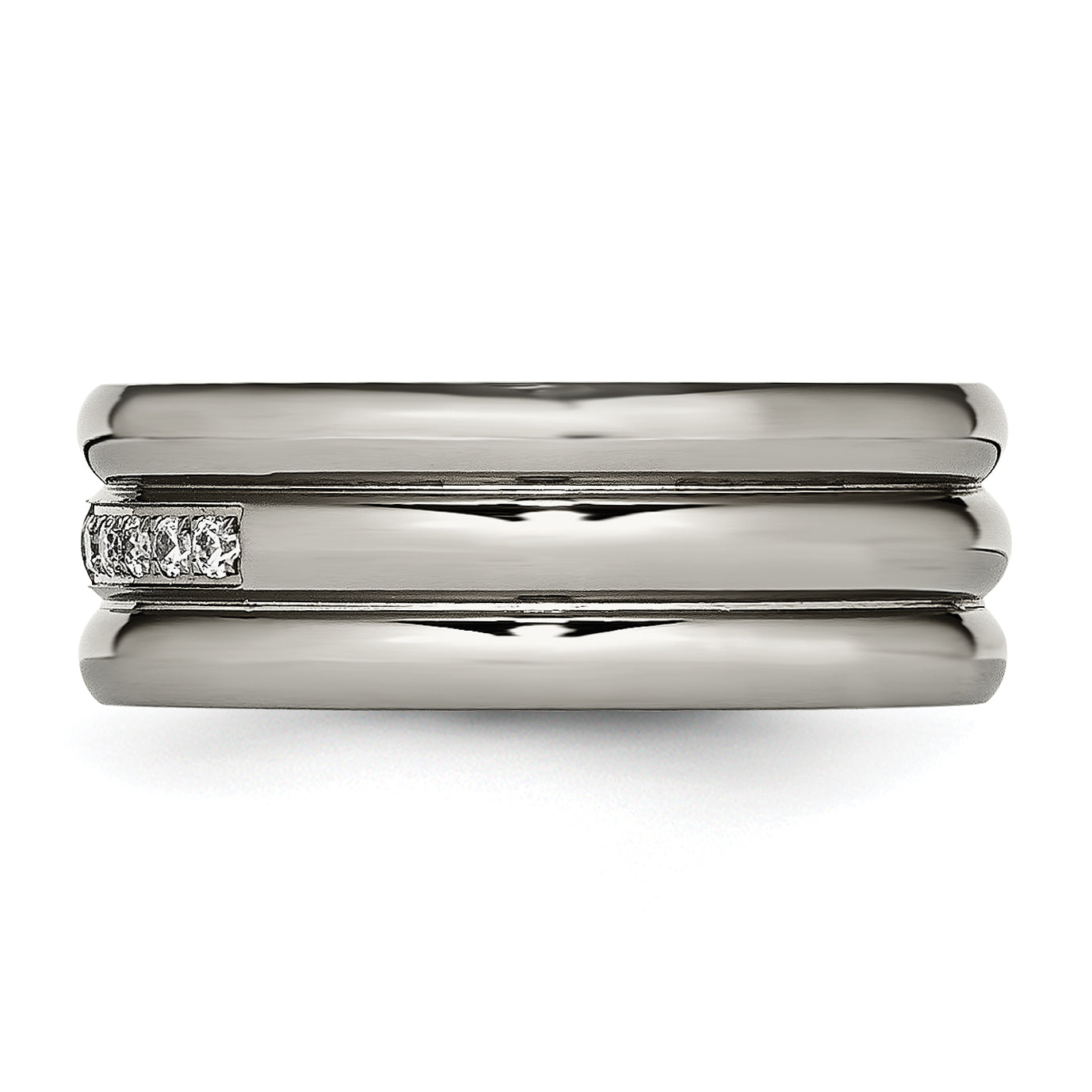 Titanium Polished with CZ 8mm Grooved Band