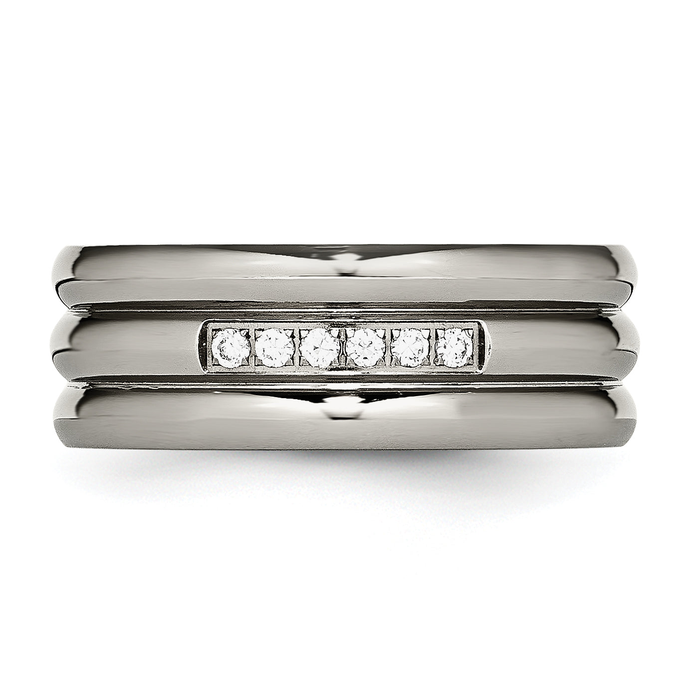 Titanium Polished with CZ 8mm Grooved Band
