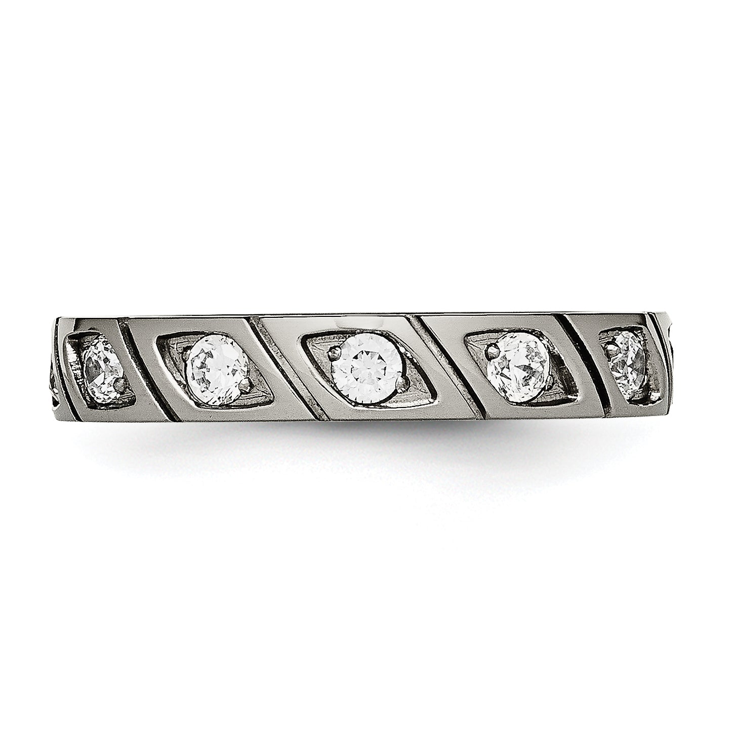 Chisel Titanium Polished with CZ 4mm Grooved Band