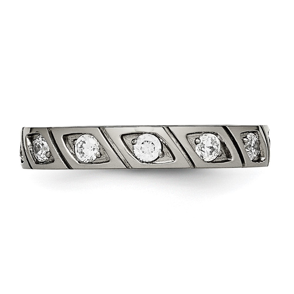 Chisel Titanium Polished with CZ 4mm Grooved Band