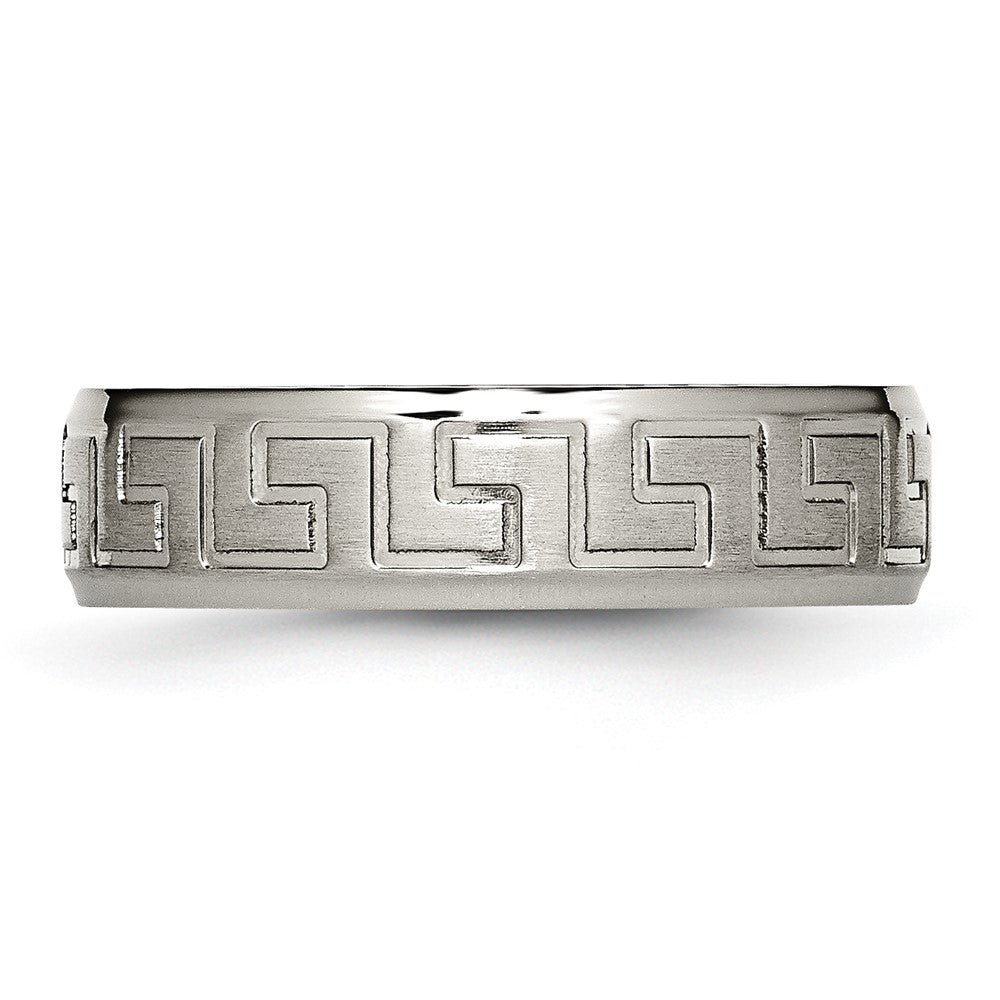 Titanium Ridged Edge Greek Key Design 6mm Satin/Polished Band