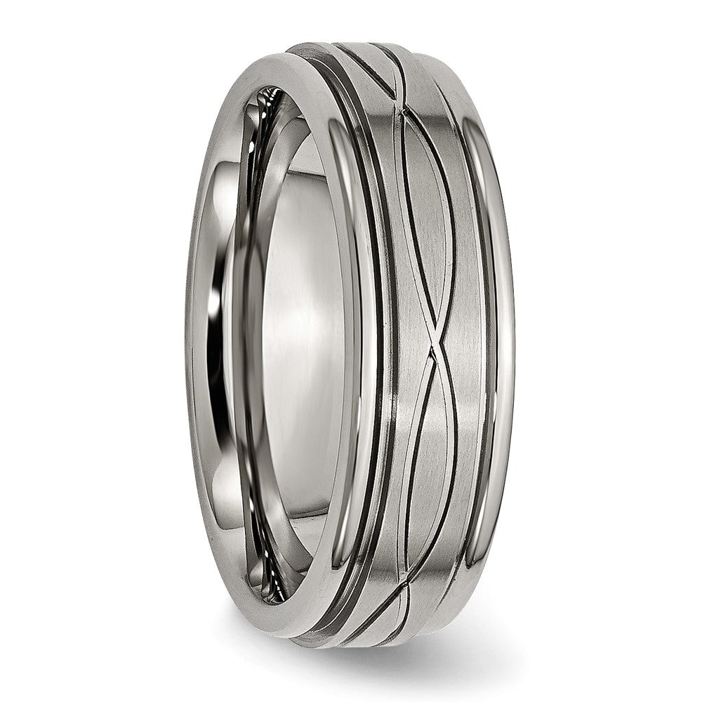 Chisel Titanium Brushed Center 7mm Criss-cross Design Ridged Edge Band