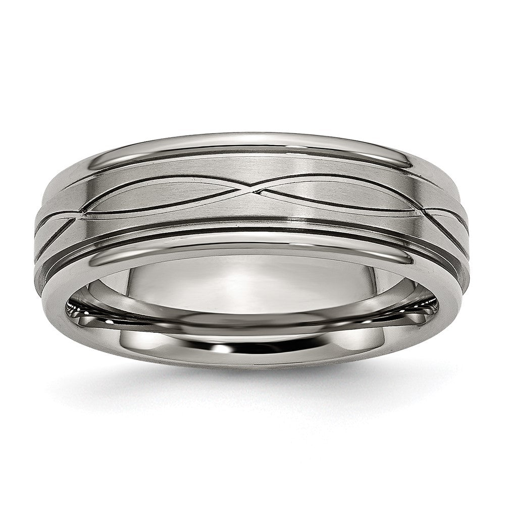 Chisel Titanium Brushed Center 7mm Criss-cross Design Ridged Edge Band