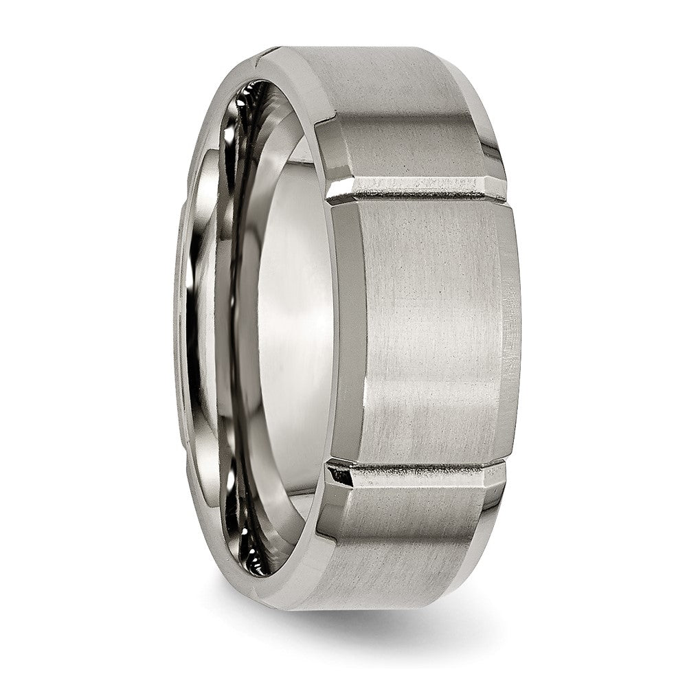 Chisel Titanium Brushed and Polished 8mm Grooved Beveled Edge Band