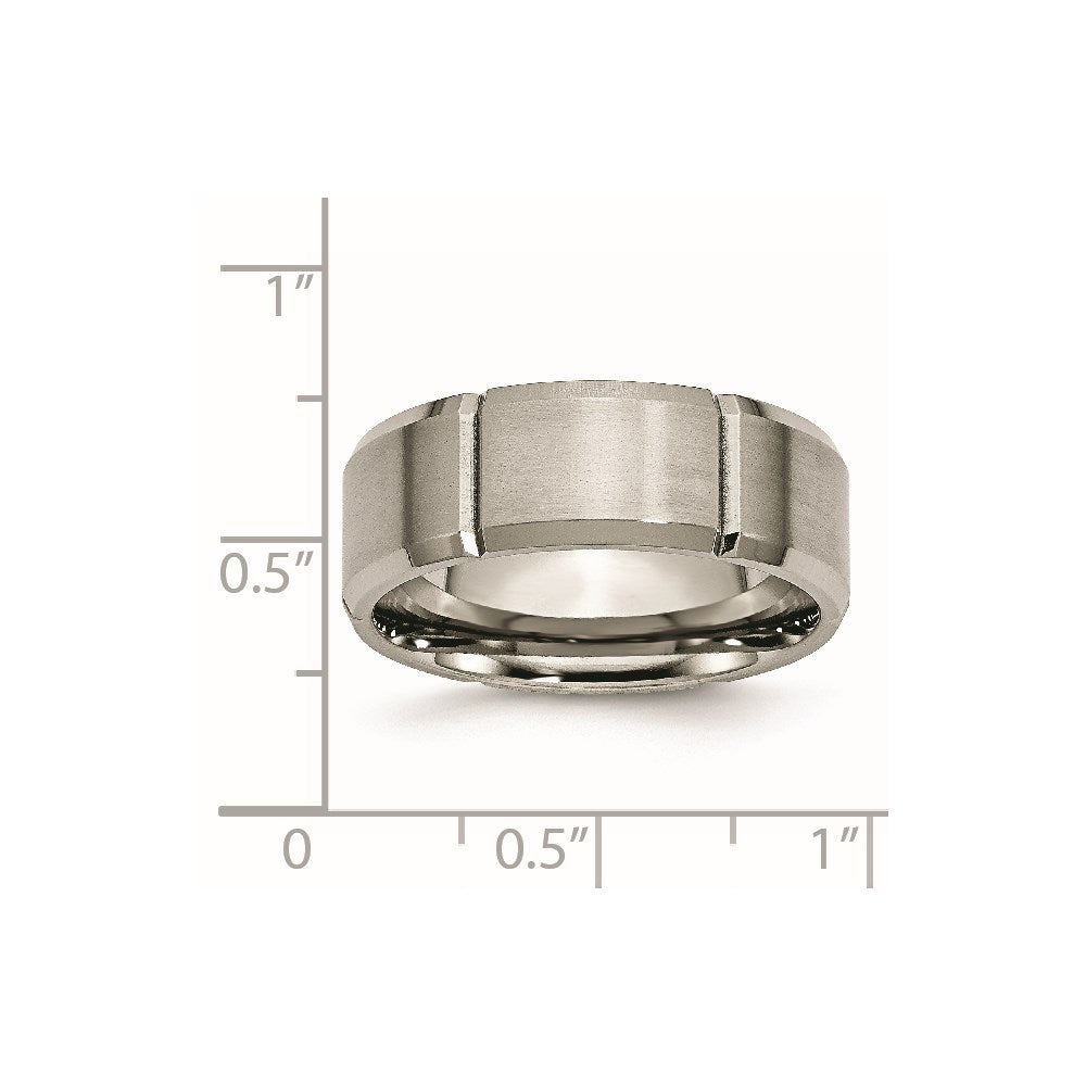 Chisel Titanium Brushed and Polished 8mm Grooved Beveled Edge Band