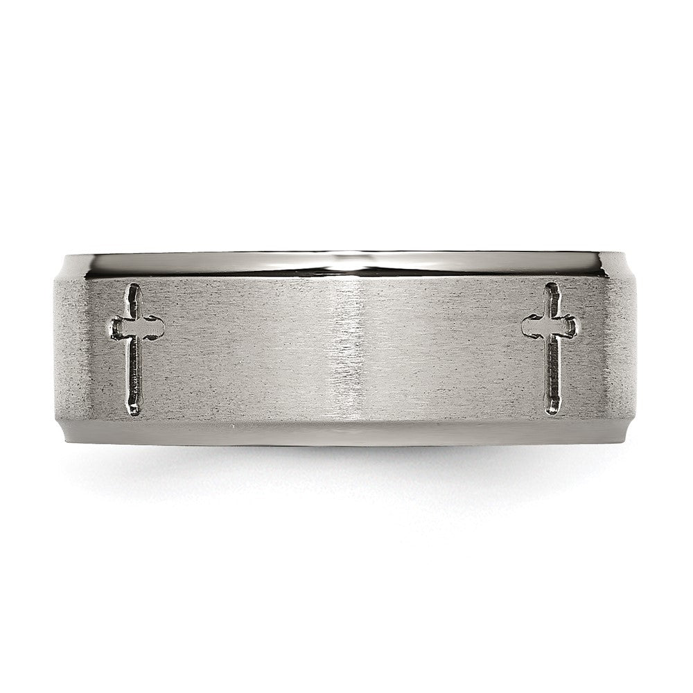 Chisel Titanium Brushed Center Cross 8mm Ridged Edge Band
