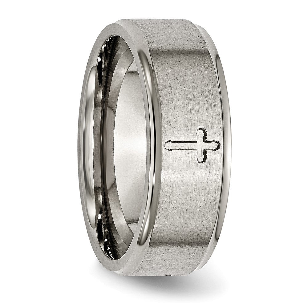 Chisel Titanium Brushed Center Cross 8mm Ridged Edge Band