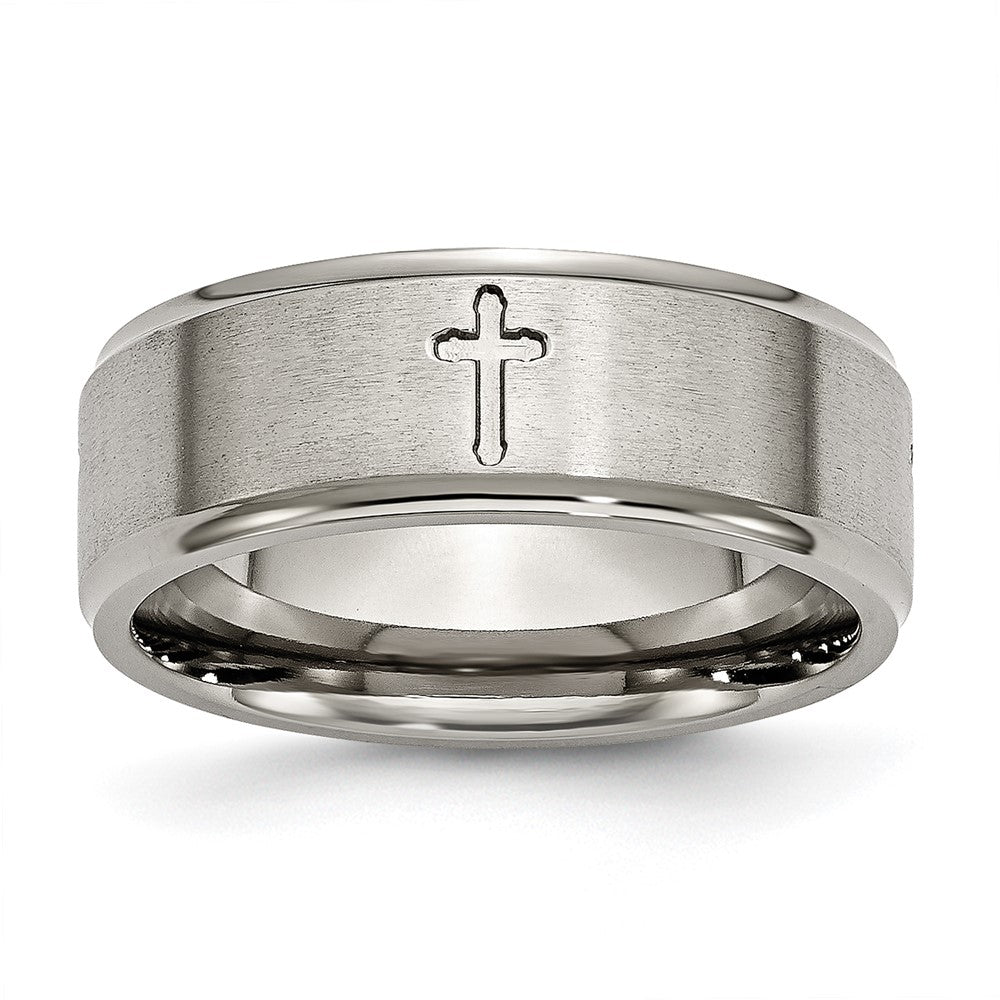 Chisel Titanium Brushed Center Cross 8mm Ridged Edge Band