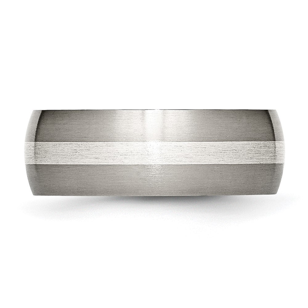 Chisel Titanium Brushed with Sterling Silver Inlay 8mm Band