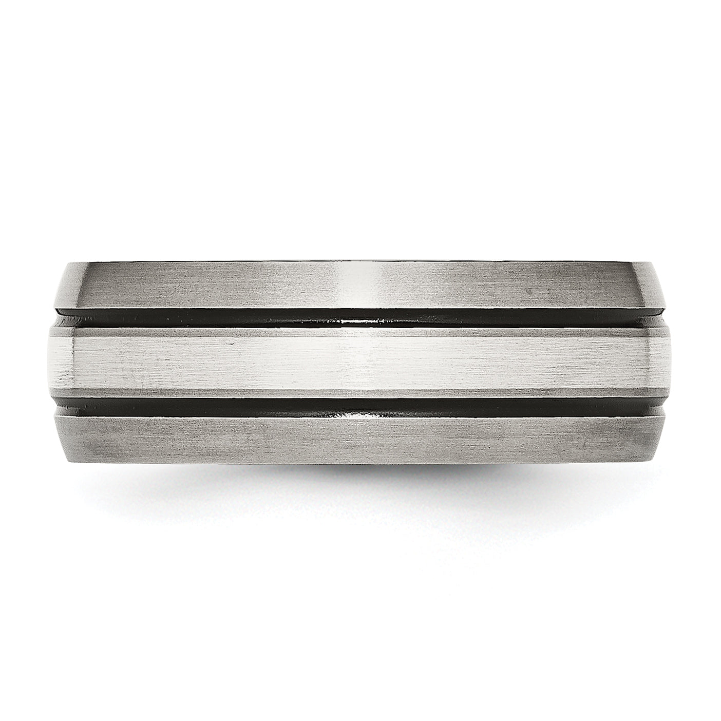 Chisel Titanium Antiqued and Brushed with Sterling Silver Inlay 8mm Grooved Band