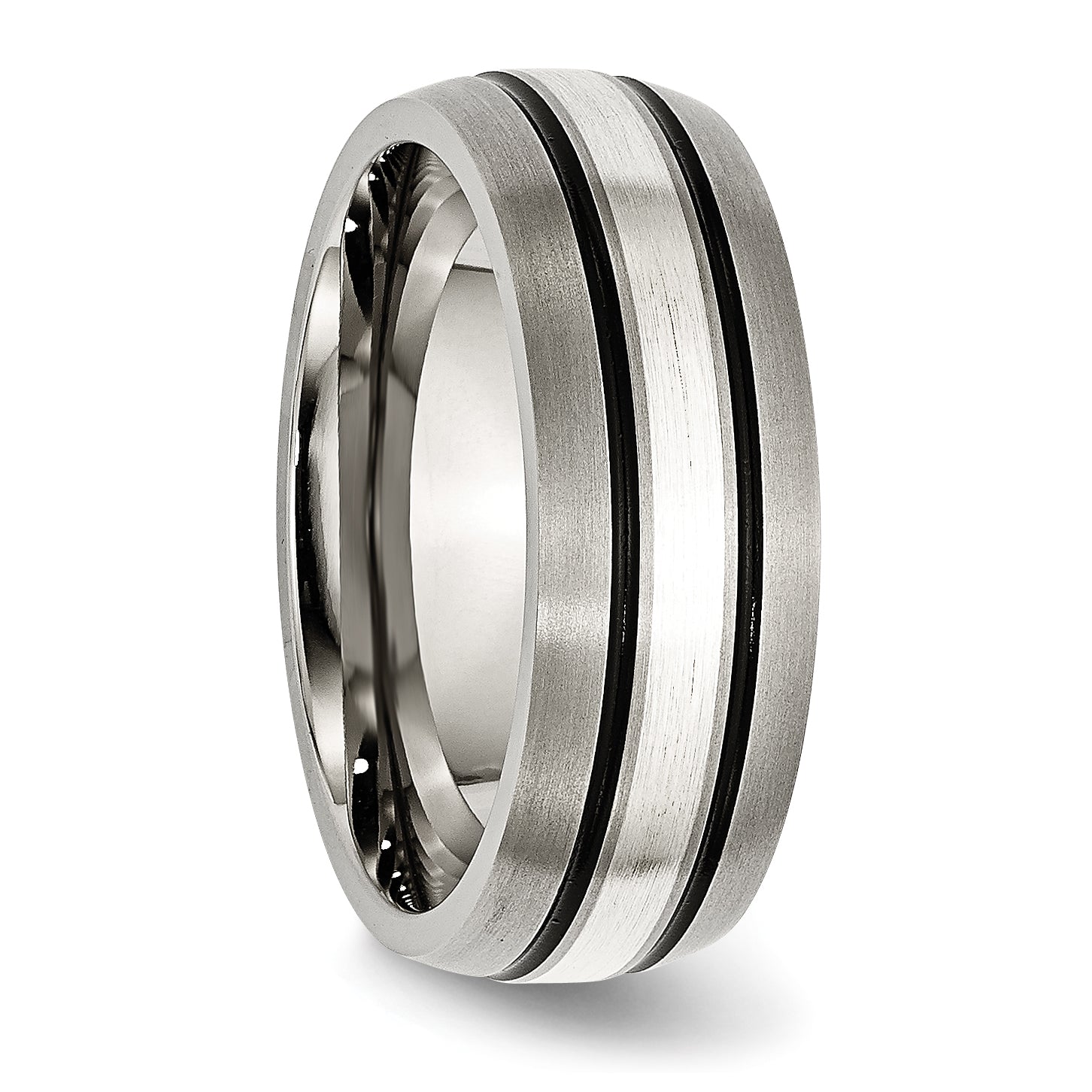 Chisel Titanium Antiqued and Brushed with Sterling Silver Inlay 8mm Grooved Band