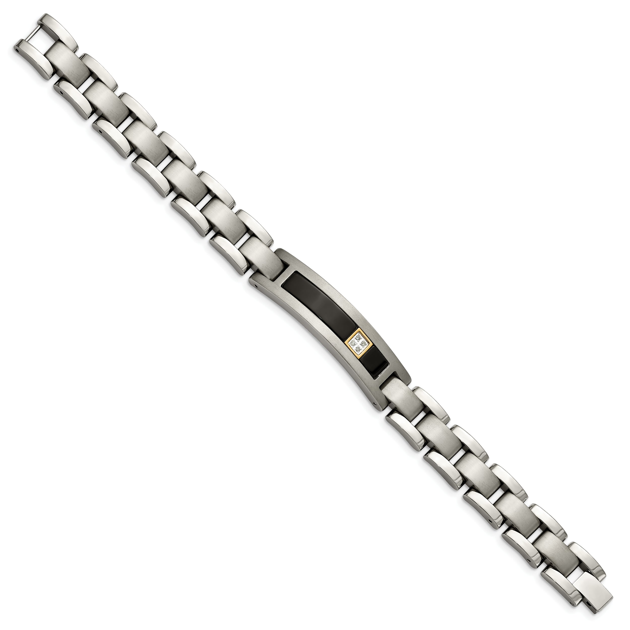 Chisel Titanium with 14K Gold Brushed and Polished with Black Onyx .05 carat Diamond 8.75 inch Bracelet
