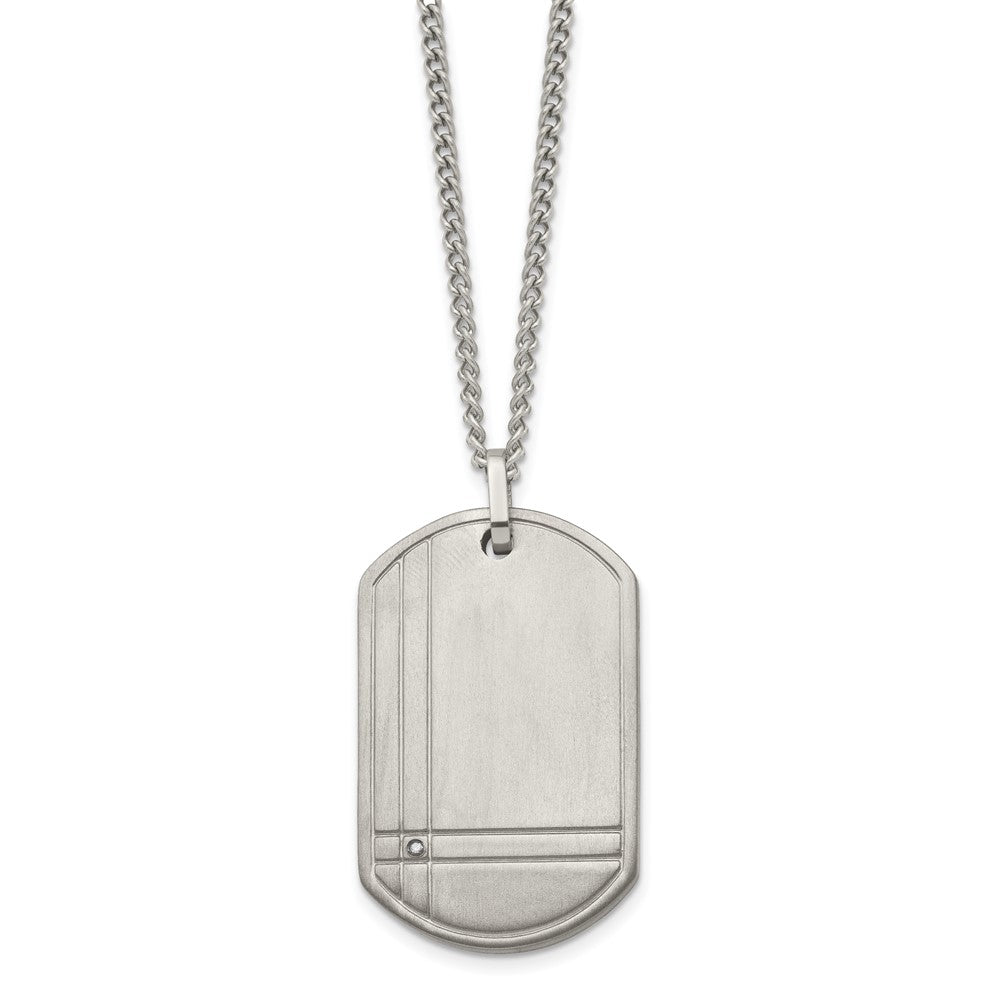 Chisel Titanium Brushed with .01 carat Diamond Dog Tag 22 inch Necklace