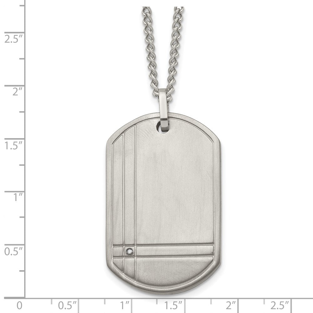 Chisel Titanium Brushed with .01 carat Diamond Dog Tag 22 inch Necklace