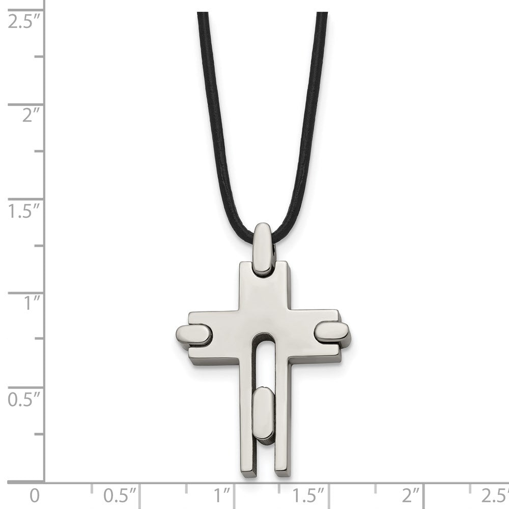 Chisel Titanium Polished Cross Leather Cord 18 inch Necklace