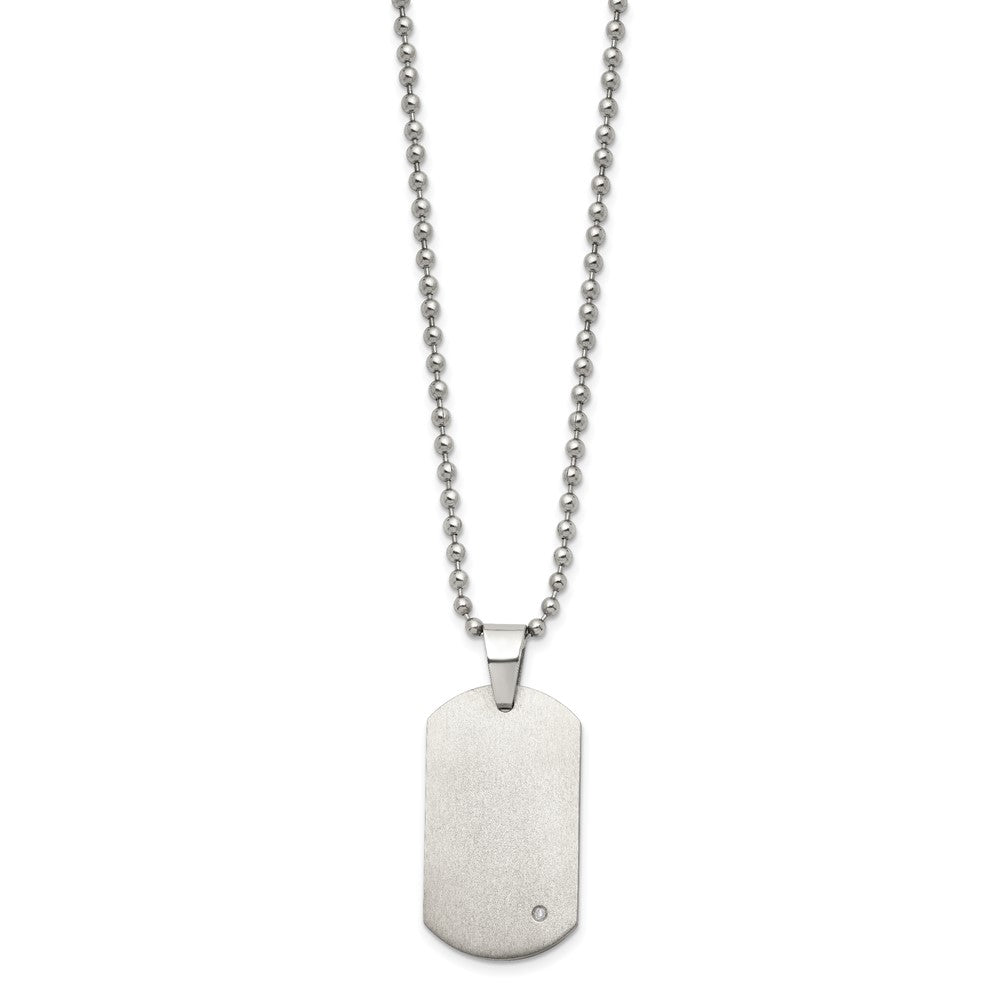 Chisel Titanium Brushed with .02 carat Diamond Accent Dog Tag 22 inch Necklace